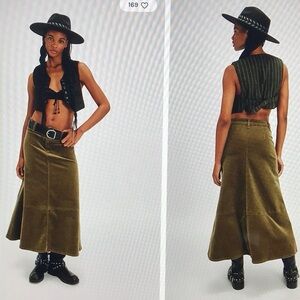 Special A Elegant Olive Long A-Line Corduroy Skirt S